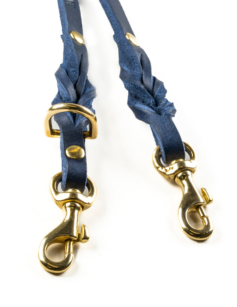 Butter Leather 3x Adjustable Dog Leash - Navy Blue