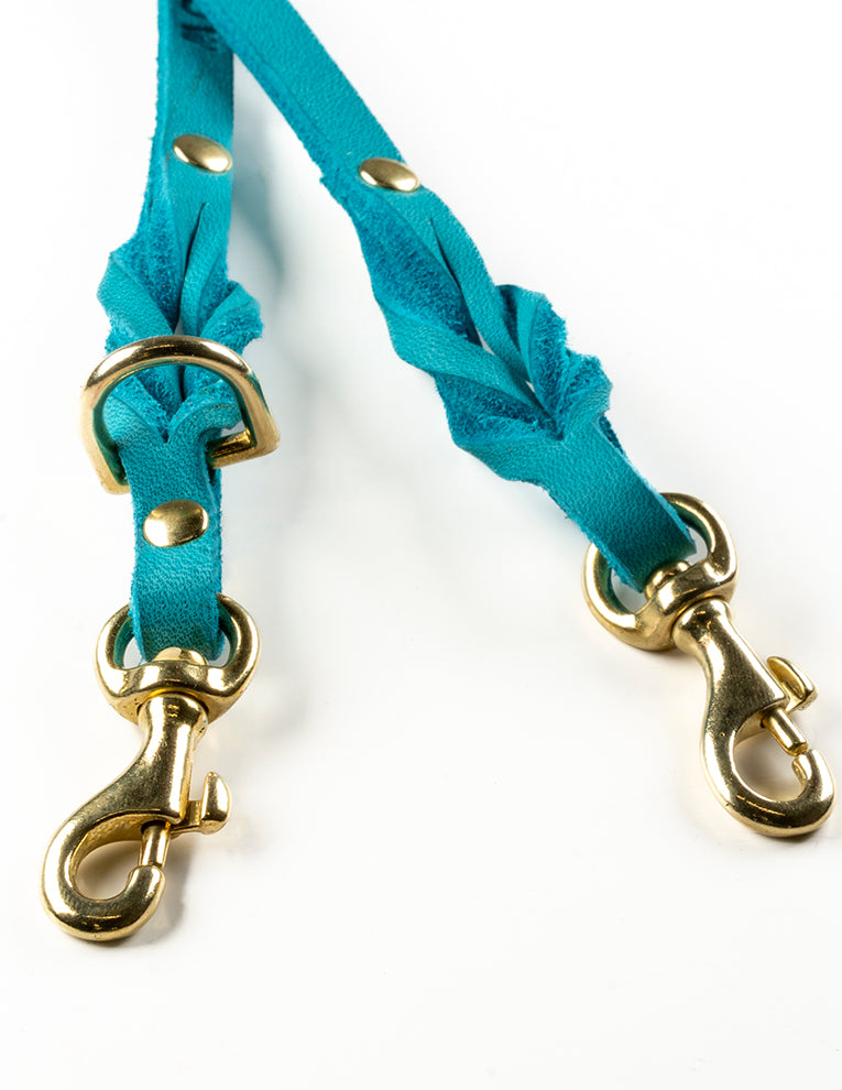 Butter Leather 3x Adjustable Dog Leash - Fiji Blue