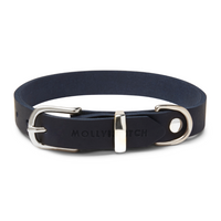 Gray Dog Collar with Navy Leather + Blue Stitching