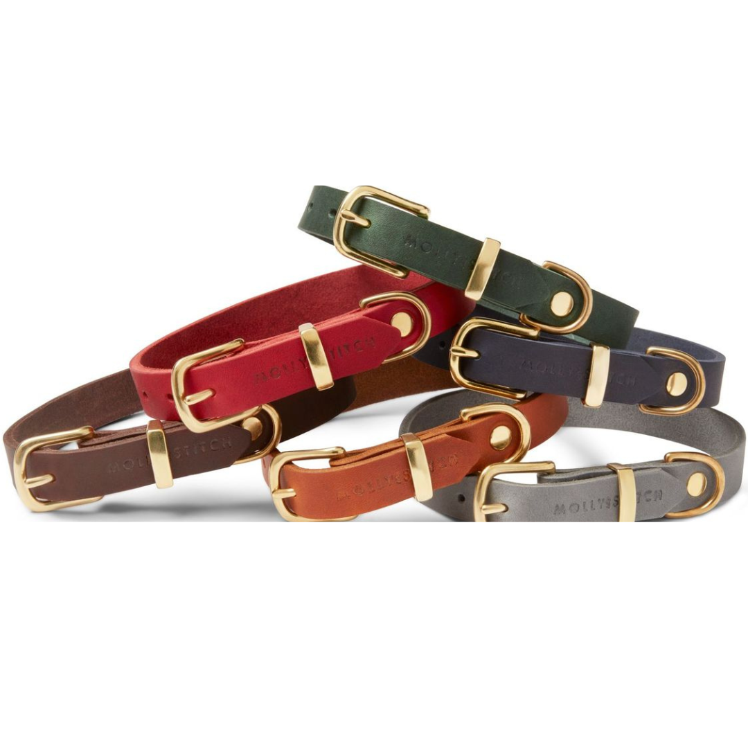 Butter Leather Dog Collar Chili Red Molly and Stitch